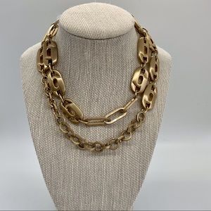 Brushed Gold Chain Link Thick Necklace.